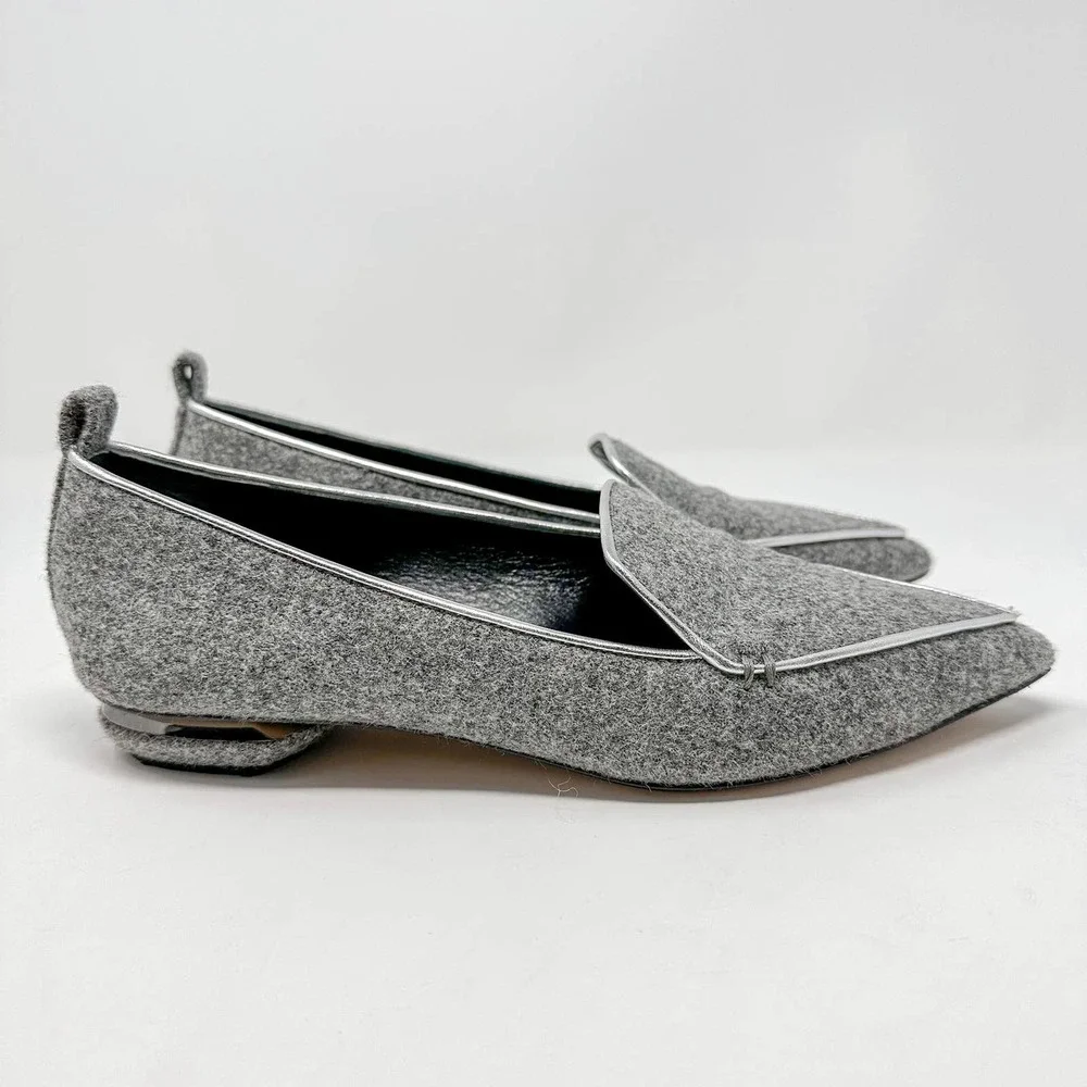 Nicholas Kirkwood Beya Wool Gray Flats Loafers Pointed Toe EU 39 US 9 - Picture 4 of 12